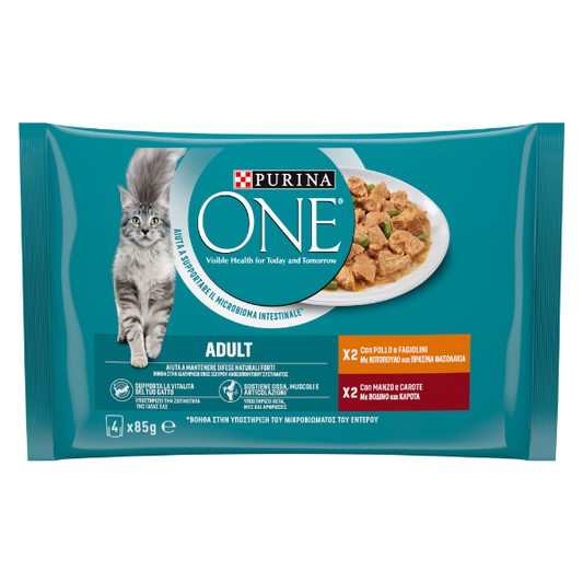 Purina One Adult Complete Cat Food with Chicken & Beef  4x85g