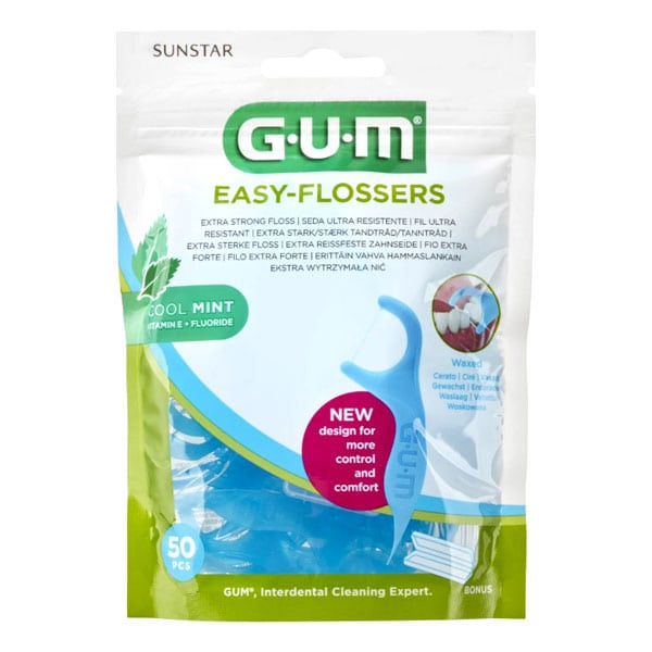 Gum Easy Flossers (890) Extra Strong Floss Fluoride & Vitamin E Cool Mint Flavor  50 copë