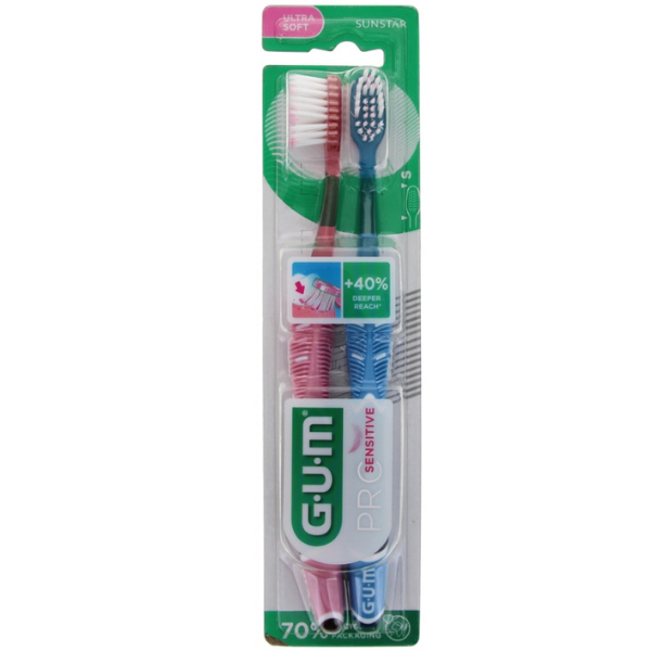 Gum Duo Pack Pro Sensitive Ultra Soft Toothbrush  2 copë - Rozë-Blu