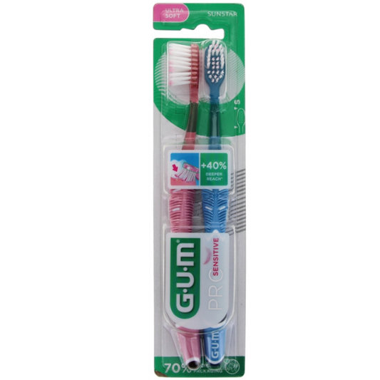 Gum Duo Pack Pro Sensitive Ultra Soft Toothbrush  2 copë - Rozë-Blu