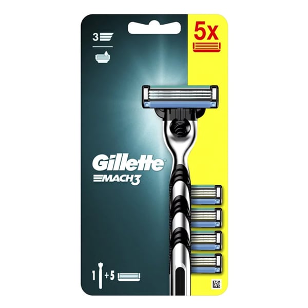 Gillette Mach3 Razor Blade Refills, 5pcs & Free Razor Handle  1 set