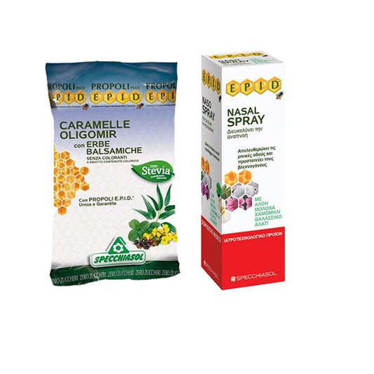 Specchiasol Complete Solution for Nasal Decongestion with E.P.I.D. Nasal Spray, 20ml & E.P.I.D. Sore Throat Candies, 67.2g  1 set