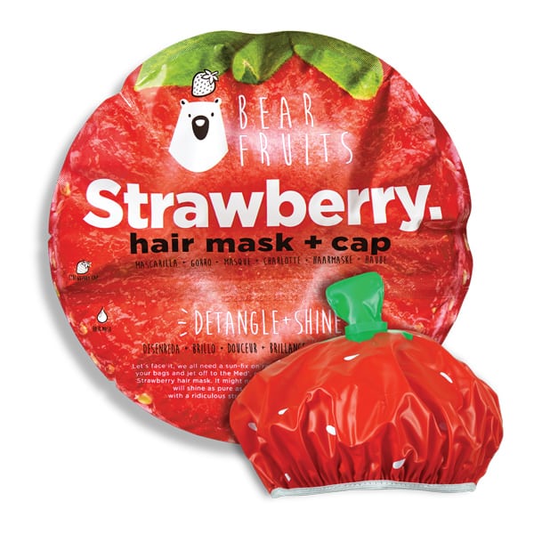 Bear Fruits Strawberry Detangle & Shine Hair Mask, 20ml & Strawberry Cap  1 copë
