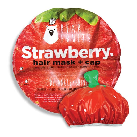 Bear Fruits Strawberry Detangle & Shine Hair Mask, 20ml & Strawberry Cap  1 copë
