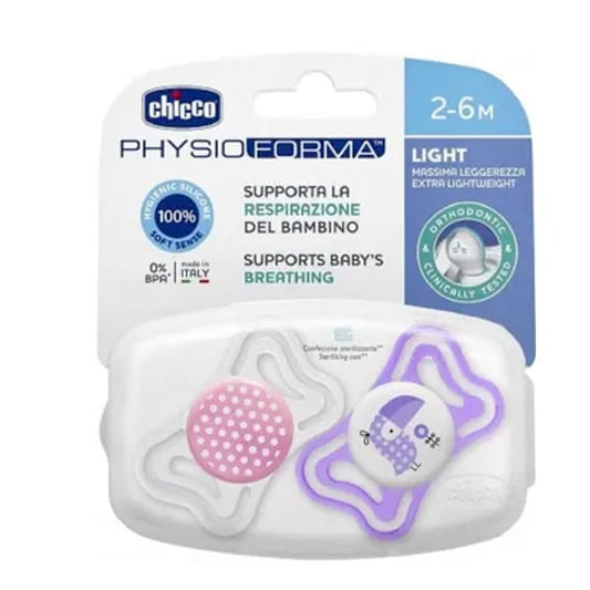 Chicco Physio Forma Light (71031-11) Ergonomic Soother Silicone Teat 2-6m  2 copë - Vjollcë - Rozë