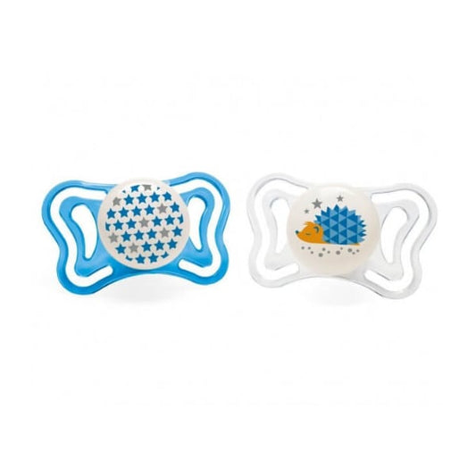 Chicco Physio Forma Light (71035-41) Ergonomic Soother Silicone Teat 16-36m  2 copë - Yll Transparent-Blu