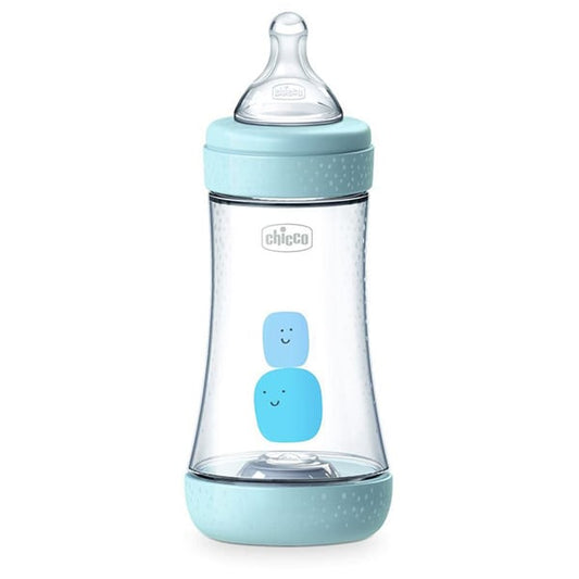 Chicco Perfect 5 Anti-Colic Plastic Bottle Medium Flow 2m+  240ml - Blu