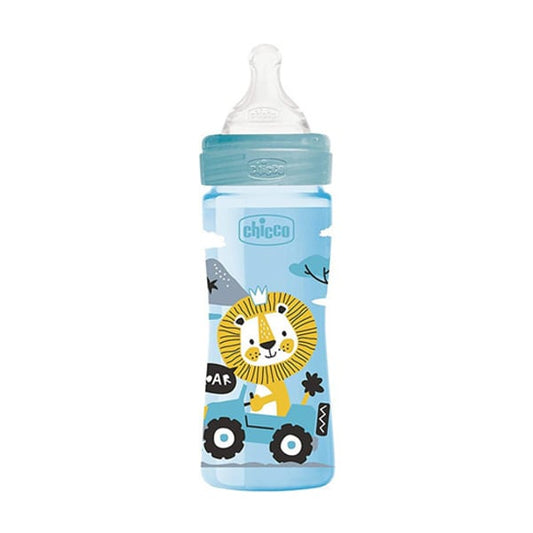 Chicco Well-Being Medium Flow Plastic Baby Bottle With Silicone Nipple 2m + (28623-20)  250ml - Blu