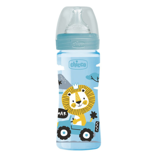 Chicco Well Being (A60-28623-30) Plastic Baby Bottle Silicone Teat Medium Flow 2m+  250ml - blu
