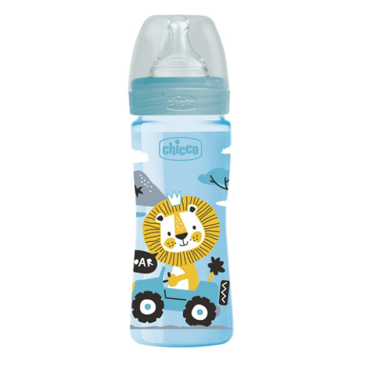 Chicco Well Being (A60-28623-30) Plastic Baby Bottle Silicone Teat Medium Flow 2m+  250ml - blu