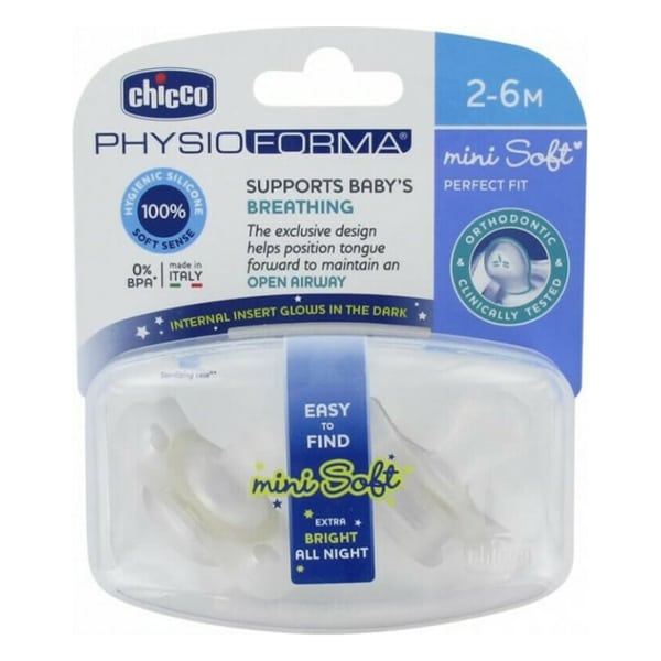 Chicco PhysioForma Glow in the Dark Mini Orthodontic Soothers 2-6m  2 copë - Transparente-Transparente