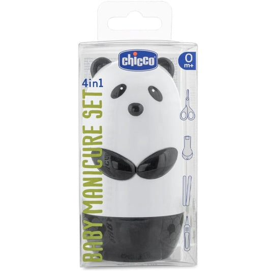Chicco Baby Manicure Set with Scissors, 1pc, Nail Clippers, 1pc, Tweezers, 1pc, Nail Files, 2pcs & Panda Case, 1pc  1 set
