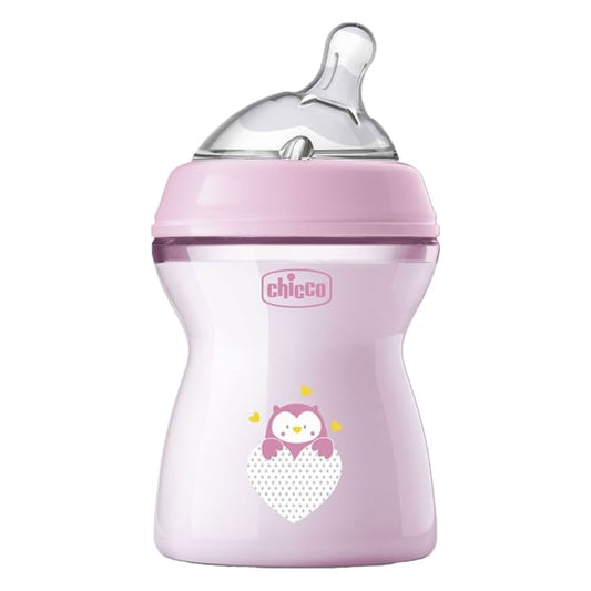 Chicco Natural Feeling Plastic Baby Bottle Silicone Teat 2m+  250ml - Rozë-Buf