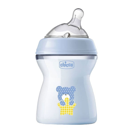 Chicco Natural Feeling Plastic Baby Bottle Silicone Teat 2m+  250ml - Arush Pelushi Blu