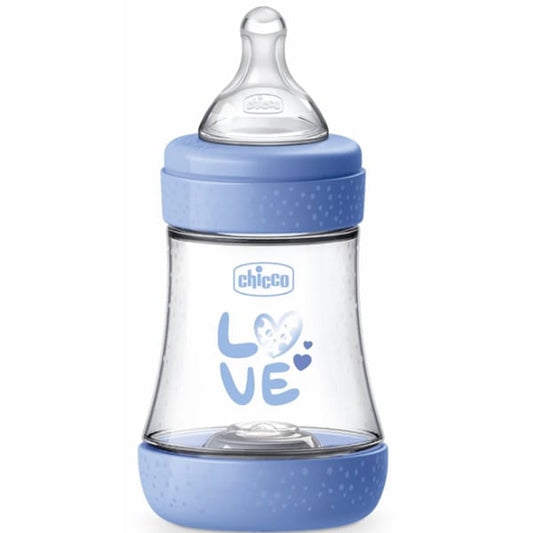 Chicco Perfect 5 Plastic Anti-Colic Bottle with Silicone Nipple for 0+ months  150ml - Blu