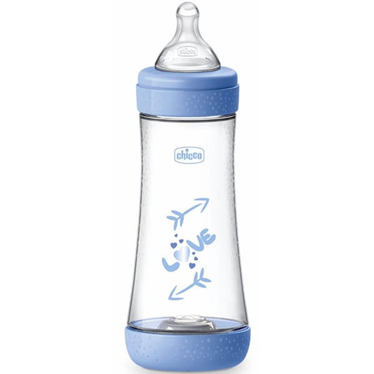 Chicco Perfect 5 Plastic Anti-Colic Bottle with Silicone teat for >4+ months  300ml - Blu