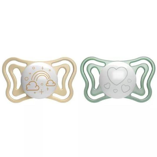 Chicco Physio Forma Light Ergonomic Night Soother Silicone Teat 2-6m  2 copë - Ulliri-Bezhë