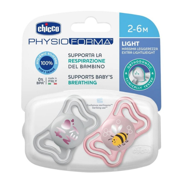 Chicco Physio Forma Light Ergonomic Night Soother Silicone Teat 2-6m  2 copë - Gri-Rozë