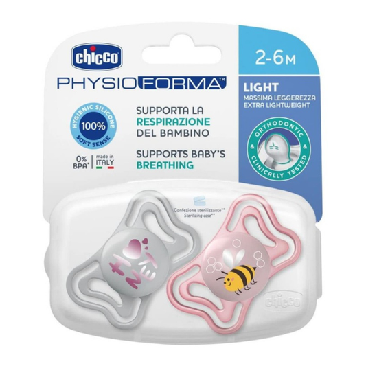 Chicco Physio Forma Light Ergonomic Night Soother Silicone Teat 2-6m  2 copë - Gri-Rozë
