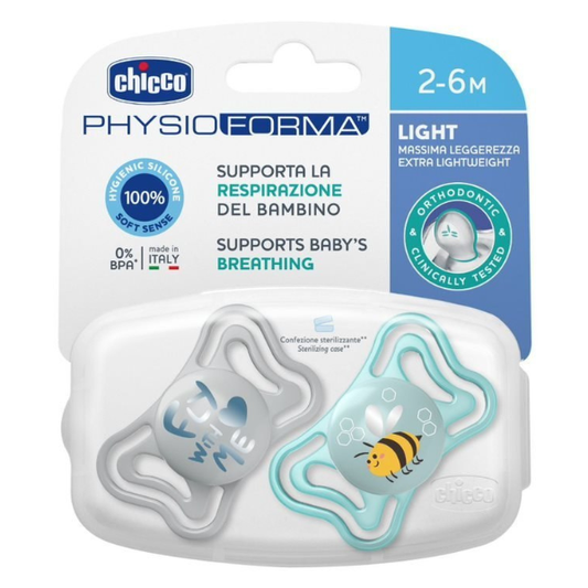 Chicco Physio Forma Light Ergonomic Night Soother Silicone Teat 2-6m  2 copë - Gri-Burkuaz