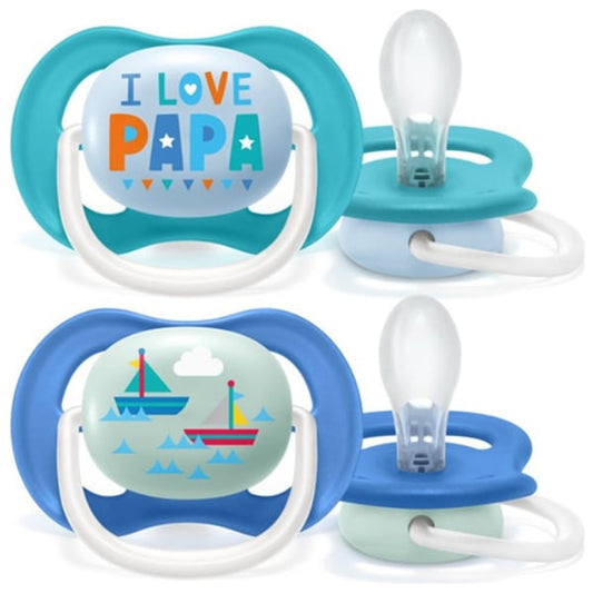 Philips Avent SCF080/03 Ultra Air Happy Silicone Soother 6-18m Light Blue I Love Papa-Boats  2 copë