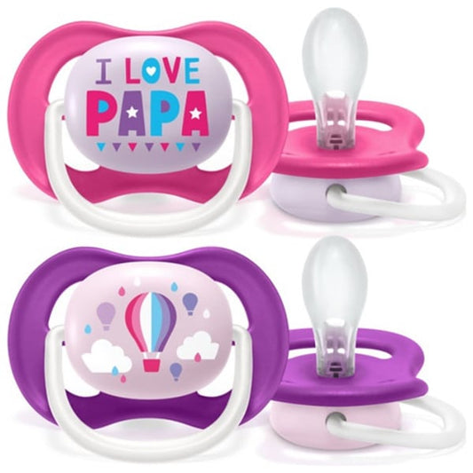 Philips Avent SCF080/04 Ultra Air Happy Silicone Soother 6-18m Pink I Love Papa-Air Balloon  2 copë