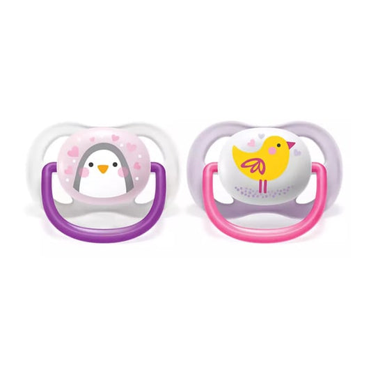 Philips Avent Ultra Air Animals Orthodontic Silicone Soother 0-6m (SCF080/11)  2 copë - Bardhë-Rozë