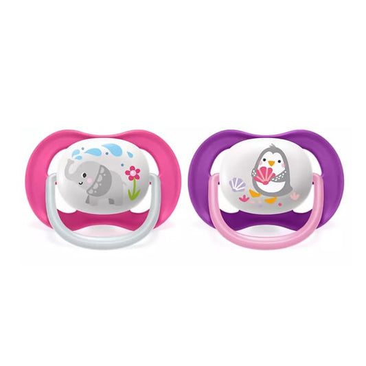 Philips Avent Ultra Air Animals Orthodontic Silicone Soother 6-18m (SCF080/12)  2 copë - rozë-vjollcë