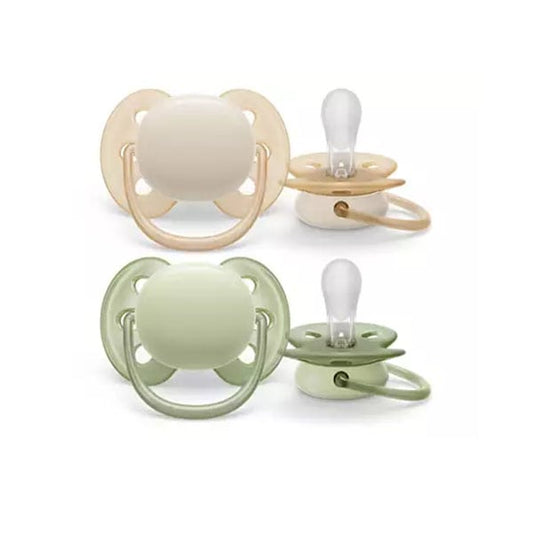 Philips Avent Ultra Soft (SCF091/32) Orthodontic Silicone Pacifier 0-6m  2 copë - Bezhë-Jeshile