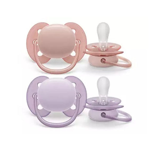 Philips Avent Ultra Soft (SCF091/32) Orthodontic Silicone Pacifier 0-6m  2 copë - rozë-vjollcë