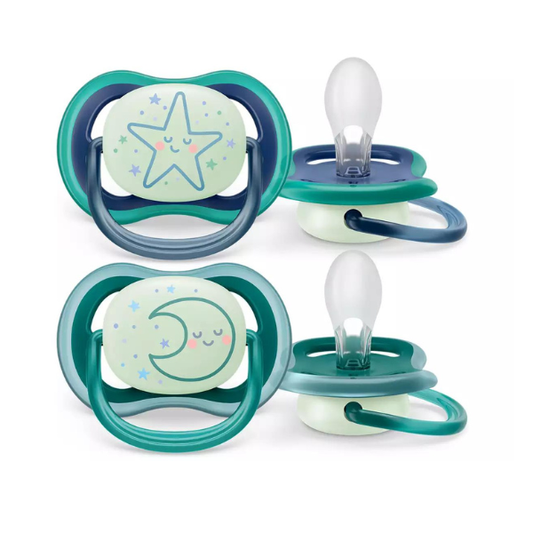 Philips Avent Ultra Air Nighttime Orthodontic Silicone Soother 6-18m (SCF376/07)  2 copë - Hënë-Yll
