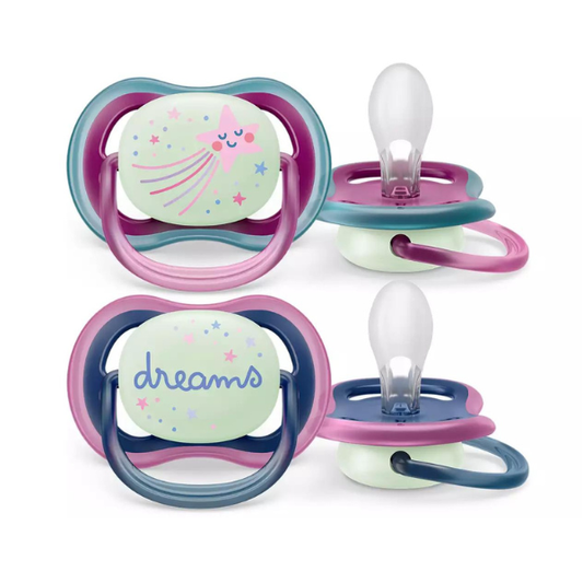 Philips Avent Ultra Air Nighttime Orthodontic Silicone Soother 6-18m (SCF376/07)  2 copë - Ylli i ëndrrave