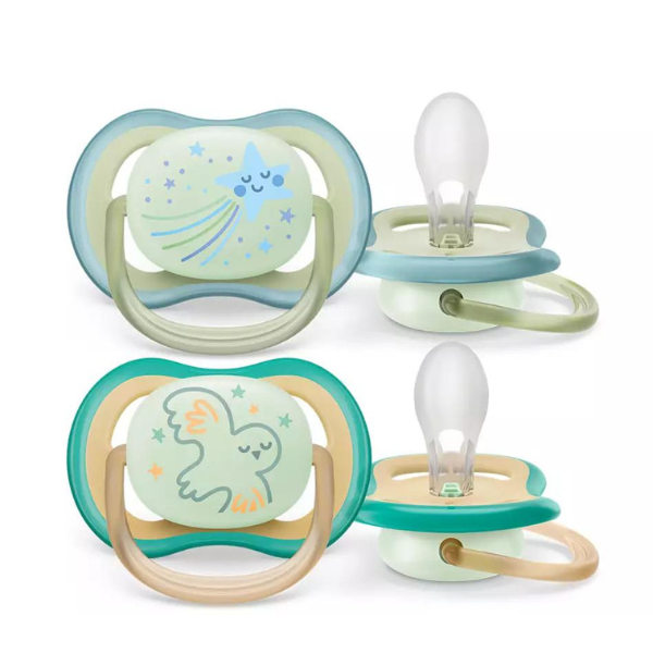 Philips Avent Ultra Air Nighttime Orthodontic Silicone Soother 0-6m (SCF376/17)  2 copë - Star-Bird