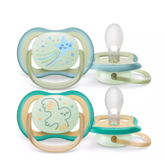 Philips Avent Ultra Air Nighttime Orthodontic Silicone Soother 0-6m (SCF376/17)  2 copë - Star-Bird