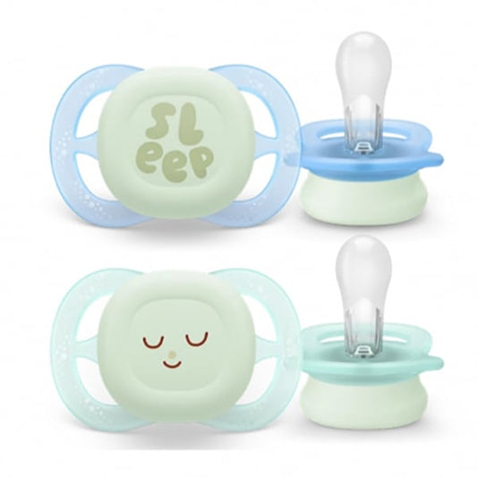 Philips Avent Ultra Start Nighttime SCF075 Orthodontic Silicone Pacifiers 0-2m  copë - Jeshile-Blu