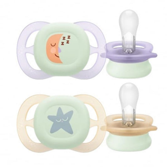 Philips Avent Ultra Start Nighttime SCF075 Orthodontic Silicone Pacifiers 0-2m  2 copë - Vjollcë-Bezhë