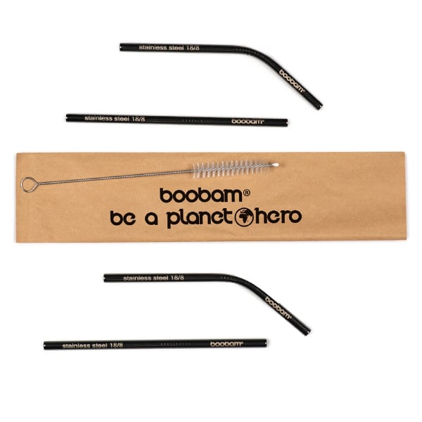Boobam Straw Short Metal, 4pcs & Brush Cleaner, 1pc  1 set - Titanium i Zi