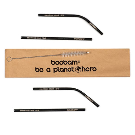 Boobam Straw Short Metal, 4pcs & Brush Cleaner, 1pc  1 set - Titanium i Zi