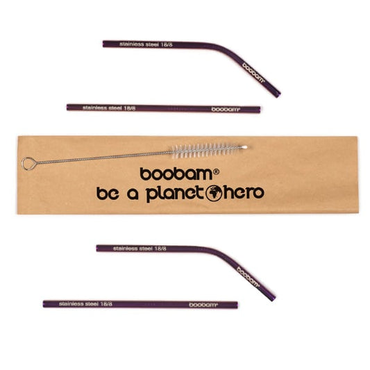 Boobam Straw Short Metal, 4pcs & Brush Cleaner, 1pc  1 set - Vjollcë Titaniumi