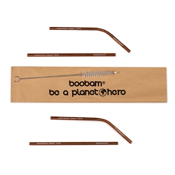 Boobam Straw Short Metal, 4pcs & Brush Cleaner, 1pc  1 set - Titanium Rozë Ari