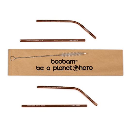 Boobam Straw Short Metal, 4pcs & Brush Cleaner, 1pc  1 set - Titanium Rozë Ari