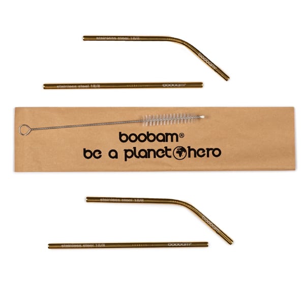 Boobam Straw Short Metal, 4pcs & Brush Cleaner, 1pc  1 set - Titaniumi i Artë