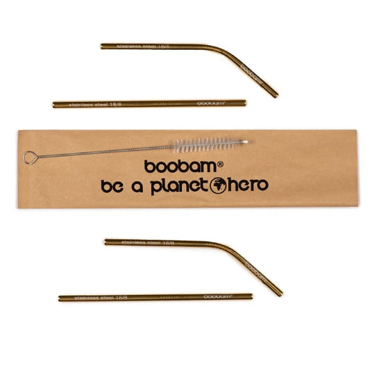 Boobam Straw Short Metal, 4pcs & Brush Cleaner, 1pc  1 set - Titaniumi i Artë