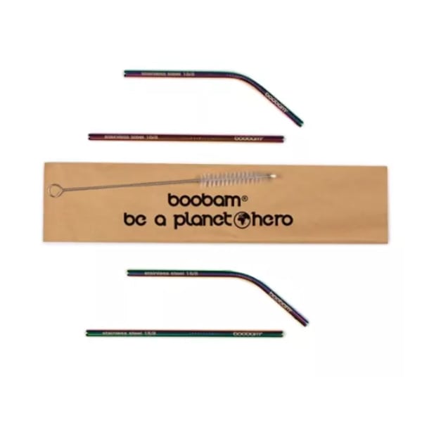 Boobam Straw Short Metal, 4pcs & Brush Cleaner, 1pc  1 set - Titani me ngjyra