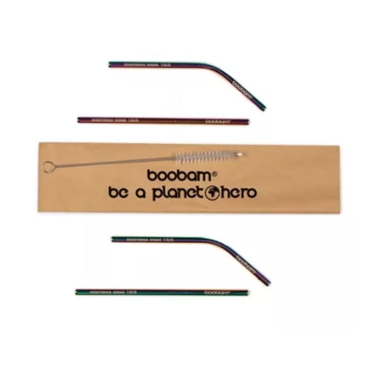 Boobam Straw Short Metal, 4pcs & Brush Cleaner, 1pc  1 set - Titani me ngjyra