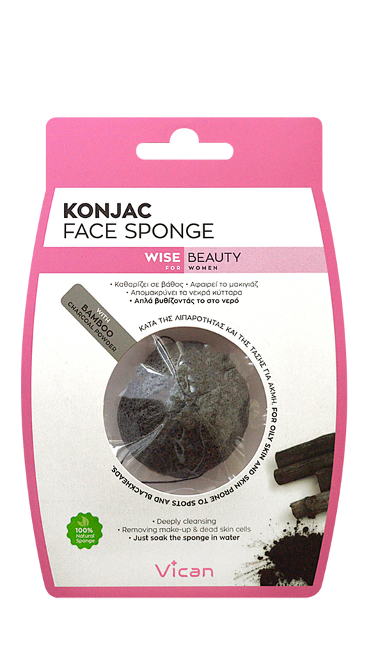 Vican Wise Beauty Konjac Face Sponge with Bamboo Charcoal Powder  1 copë