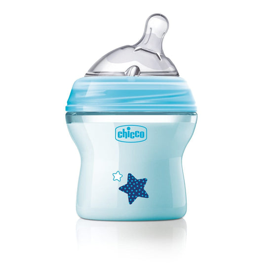 Chicco Natural Feeling Light Blue Plastic Baby Bottle Normal Flow Silicone Nipple 0m+  150 ml