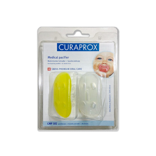 Curaprox CMPH 202 Medical Soother with Clip 8m+  1 copë - E verdhë