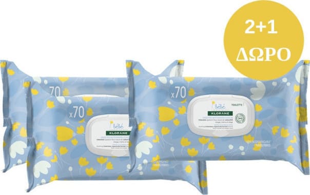 Klorane Soft Baby Wipes with Calendula (2+1 Free)  3x70 copë