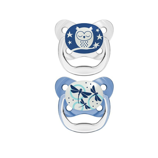 Dr. Brown’s PreVent Contoured Glow-in-the-Dark Soothers 0-6m (PV 12006)  2 copë - Transparente-Blu